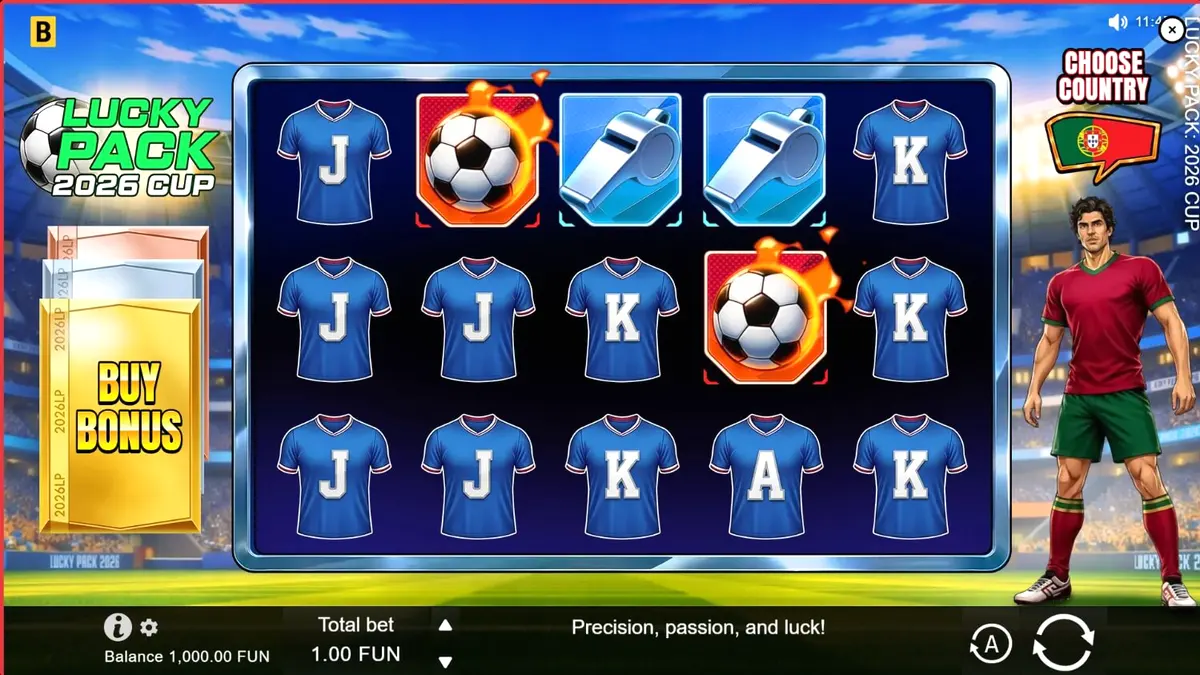 Tampilan layar permainan slot Lucky Pack 2026 Cup di perangkat mobile
