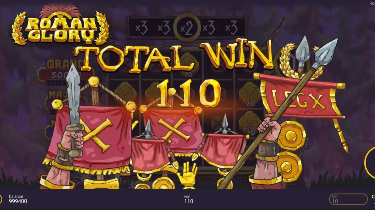 Tampilan visual slot Roman Glory dengan tema hutan dan gladiator