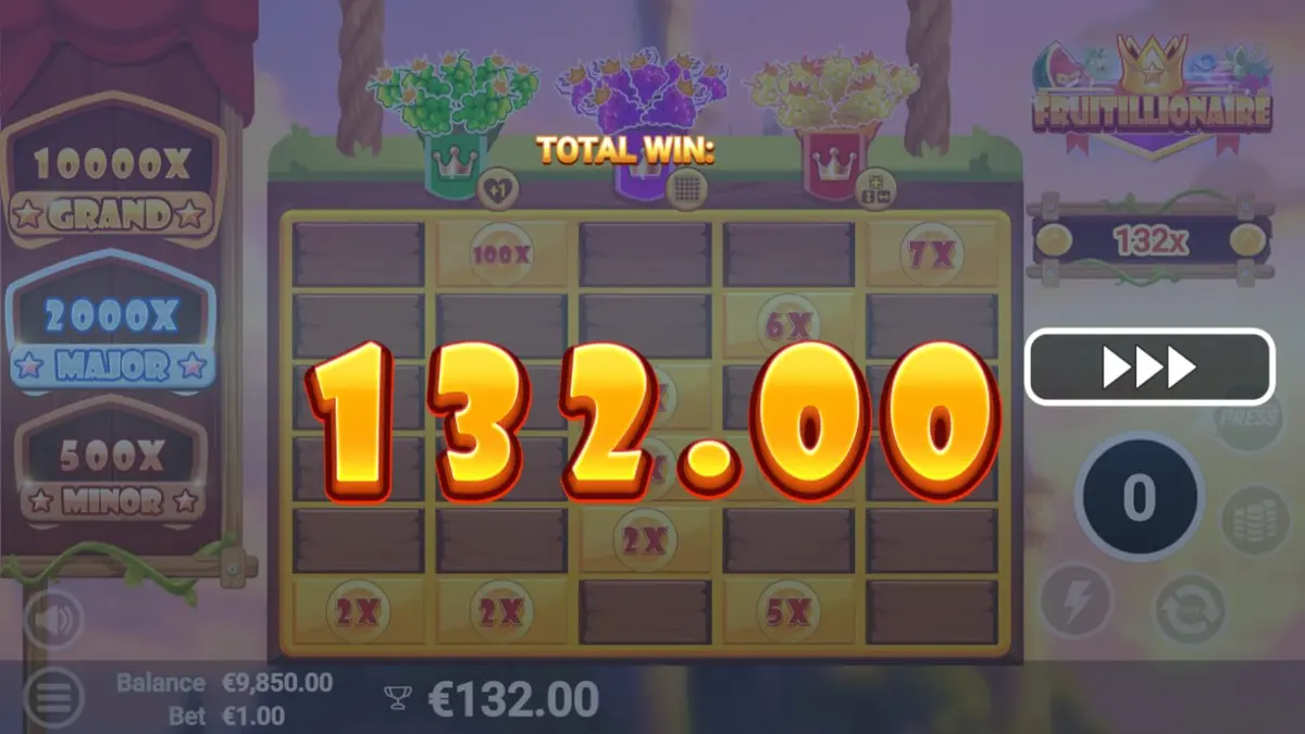 Tampilan visual slot Fruitillionaire dengan karakter buah yang marah dan latar belakang kerajaan yang mewah.